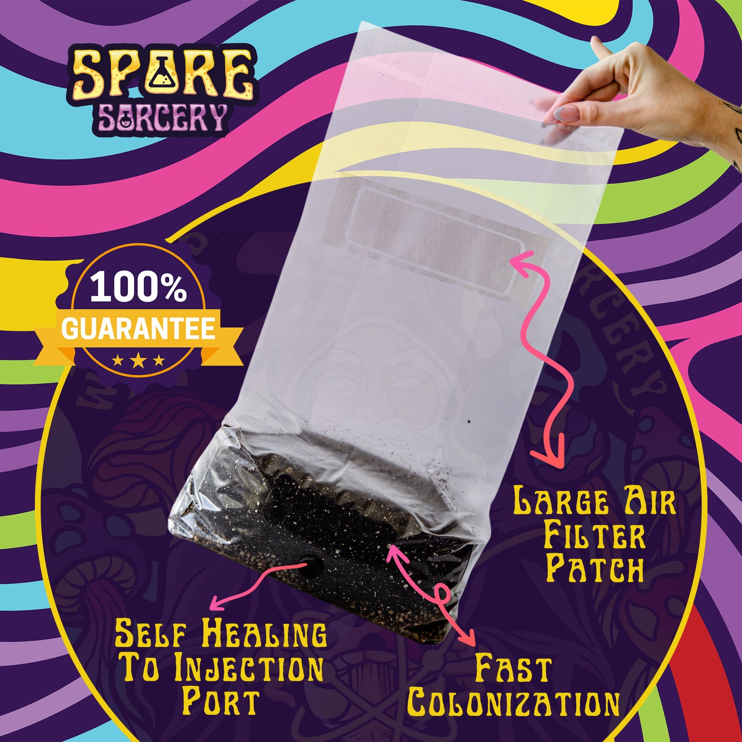 High-quality bulk coco coir, vermiculite, and nutrient mix layer on Milo Sorghum grain
Works with all mushroom types
Ready to use—Formulated to produce high yields