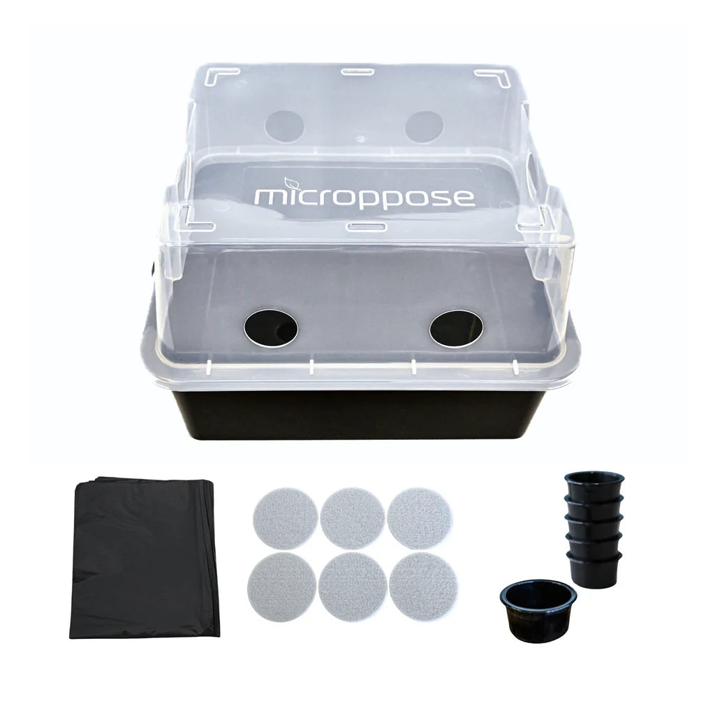 Microppose Monotub Grow Kits are the ultimate home mushroom cultivation setup. Simple yet highly productive, these monotubs are designed for maximum yield without complex, unnecessary gadgetry. These tubs feature custom-fit liners, unbreakable clips, colonizer plugs, and high flow filters designed for humidity retention and fresh air exchange. The durable, stackable design supports over 200 pounds. Achieve mushroom growing success effortlessly with Microppose Monotubs, your no-mess, high-yield home-growing 