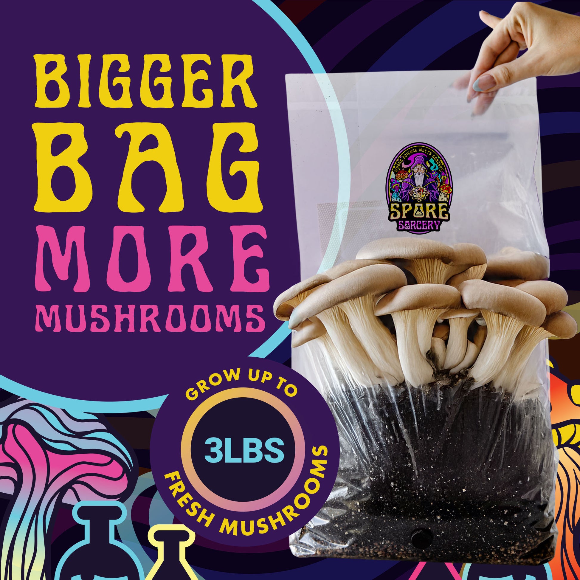 High-quality bulk coco coir, vermiculite, and nutrient mix layer on Milo Sorghum grain
Works with all mushroom types
Ready to use—Formulated to produce high yields